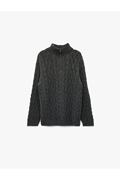 Koton Long Sleeve Hair Knit Textured Half Zipper Knitwear Sweater