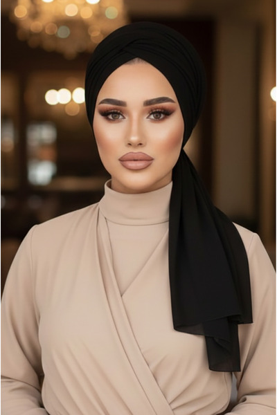 Aişe tesettür Black Buckle Evening Dress Bonnet Shawl