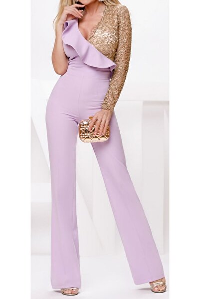 Bloom Lilac jumpsuit with gold lace sleeve