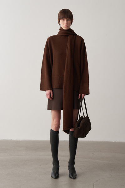 Mathilda Store Acı Kahve Alpaka Atkılı Oversize Kazak