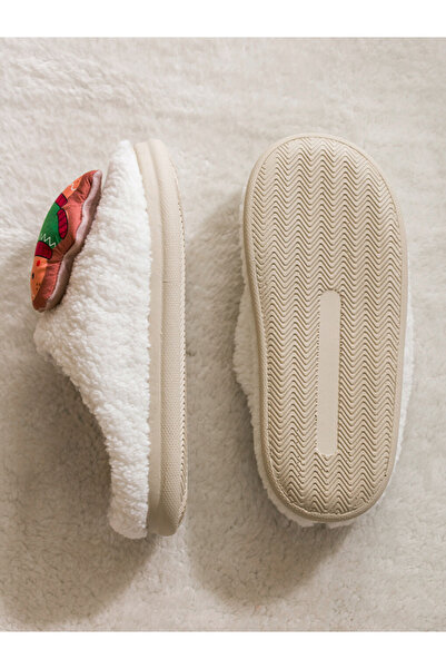 LC Waikiki Steps New Year's Themed White Women's Plush House Slippers