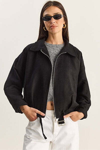 Bianco Lucci Women's Oversized Buckle Lined Suede Bomber Jacket 2789 60281130