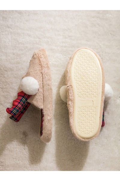 LC Waikiki Steps Beige Christmas Themed Plush Women's House Slippers