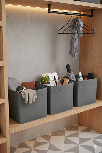 HomyJRs 3 Pcs Gray Lidless Box Multi-Purpose Organizer Office Stationery Toy Box 30 X 30