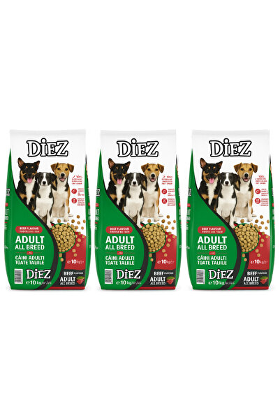 Diez Set 3 bucati- Hrană uscată cu aromă de vită pentru câini adulți, toate r...