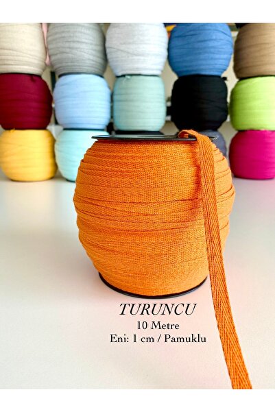seyranat 10 Metre Eni 1 Cm Turuncu Renk Pamuklu Dar Dokuma-Balıksırtı Biye-Şerit-Ekstrafor-Dikiş Kapatıcı