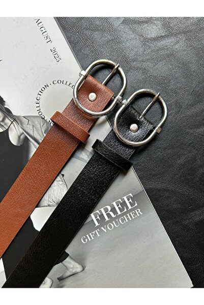 LİA KEMER حزام نسائي فضي اللون بنمط حلقة مستديرة مكون من قطعتين، حزام للسترة،...