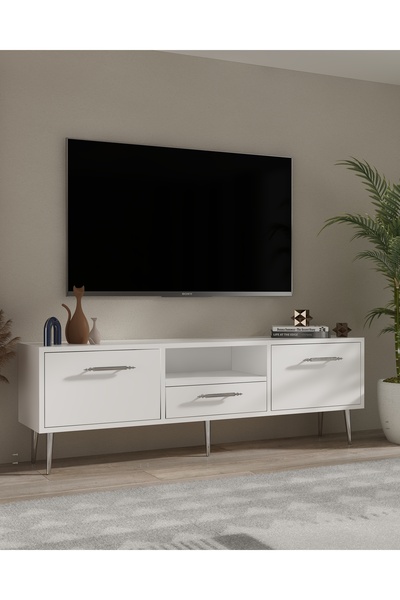 DEMONTE DECOR 1330DROPDD-128 TV SEHPASI BEYAZ-GÜMÜŞ