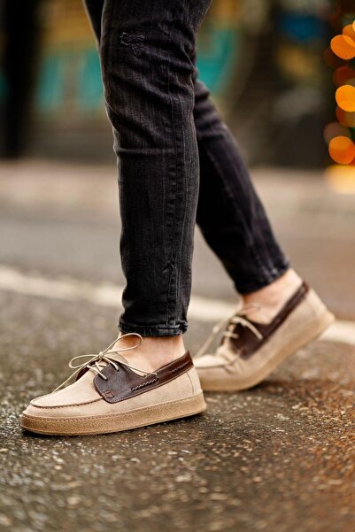 Ahmed Hamdi Bey Beige Suede Men's Leather Shoes