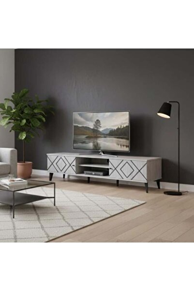 BAITY Malaysian Wood TV Stand 180 cm, 2 Drawers, Gray