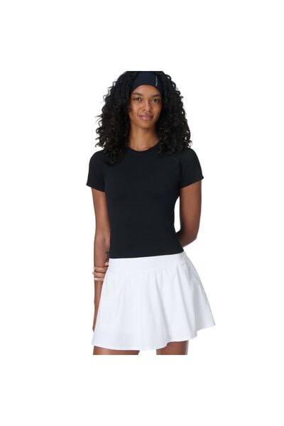 Sweaty Betty تي شيرت رياضي للنساء من Athlete Crop درزة مخفية تي شيرت أسود للي...