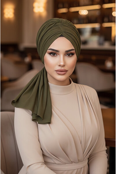 Aişe tesettür Khaki Buckle Evening Dress Bonnet Shawl