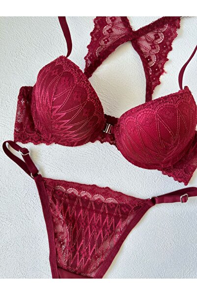 ARONA Σετ σουτιέν με δαντέλα με ανοιγόμενο μπροστινό μέρος - ΒΡΑΚΑΝΤΙΚΟ