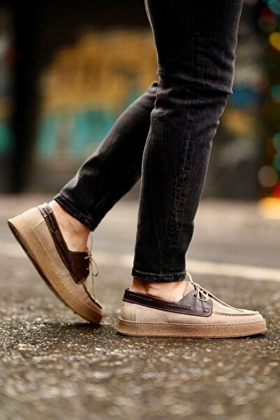 Ahmed Hamdi Bey Beige Suede Men's Leather Shoes