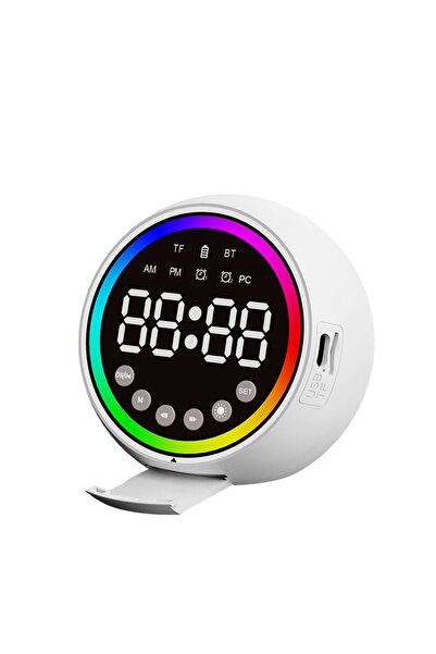 gaman Masa Üstü Şarjlı Dijital Saat Bluetooth Speaker Ekolayzer Renkli Işıklı...