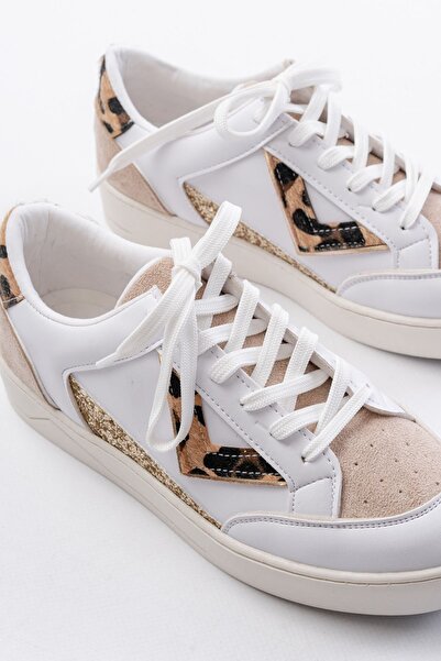 Zerenyus Zri̇n-01 Premium White Leopard Patterned Lace-Up Women's Sneaker