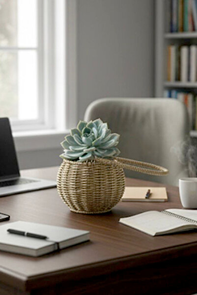 Kitchen Life Rattan Wicker Look Decorative Basket Cobalt Ilık – Hand Knitted Hanging Cobalt Ilık Basket, Organizer