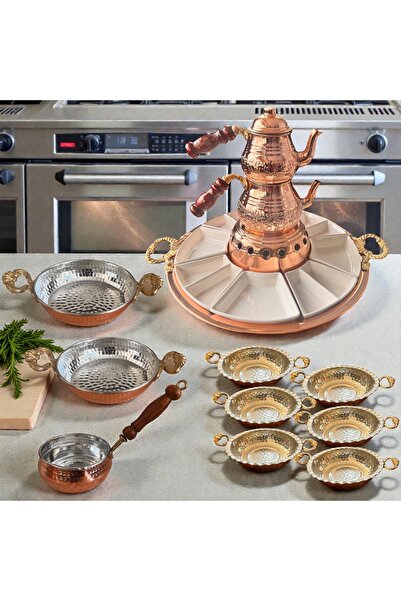 BARITCIOGLU Copper Breakfast Set Teapot Saucepan Sauce Bowl Set