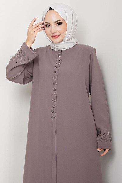 hafsamina Hidden Placket Flower Stone Ferace Mink Hm2859