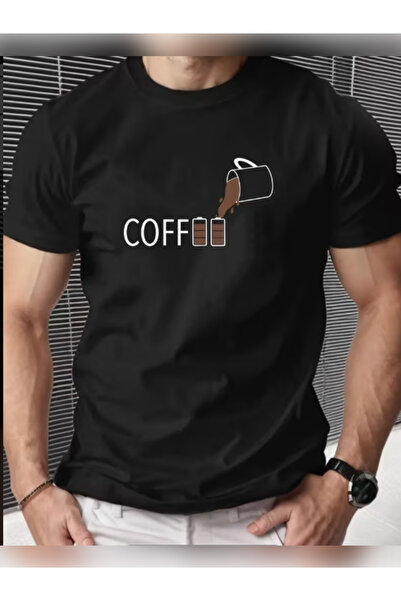 TİMİSİVA Μπλουζάκι Unisex oversized COFFII με τύπωμα με κοντό μανίκι ΜΑΥΡΟ