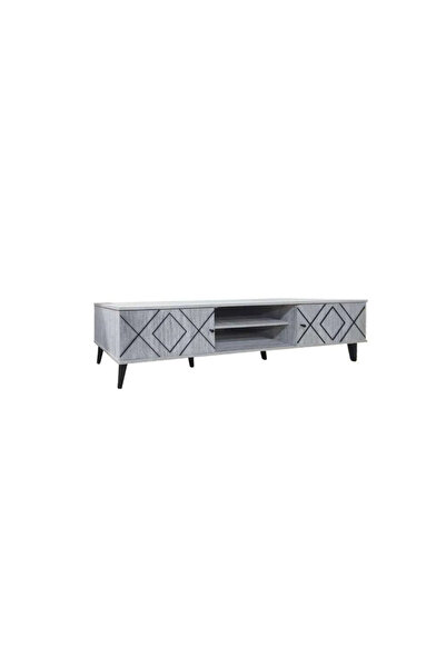 BAITY Malaysian Wood TV Stand 180 cm, 2 Drawers, Gray