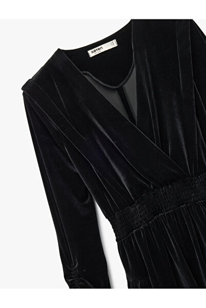 Koton διπλό πέτο Μίνι βραδινό φόρεμα με μακρύ μανίκι λεπτομέρεια με σούρες βελούδινο