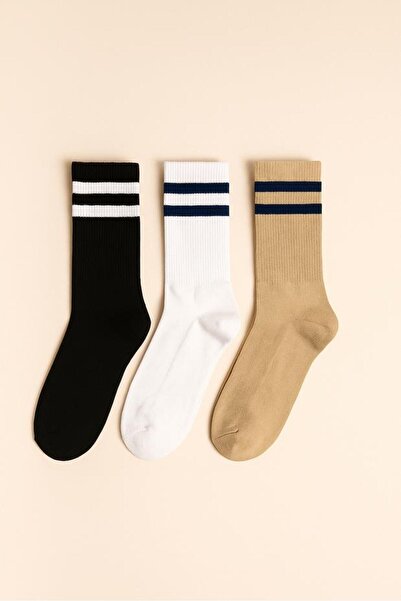 BONY SOCKS Unisex Stripe Patterned Socks Brown Mix