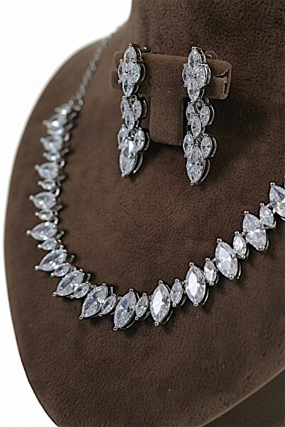 Otto Man Steel Jewelry Kadın Bijuteri Kolye Küpe Set Baget Ve Zirkon Taşlı Za...
