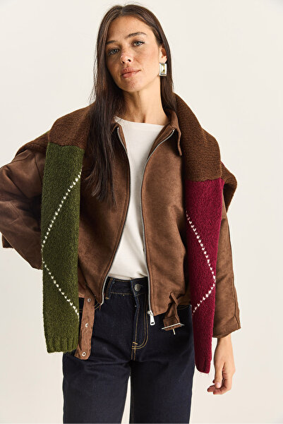 Bianco Lucci Women's Oversized Buckle Lined Suede Bomber Jacket 2789 60281130