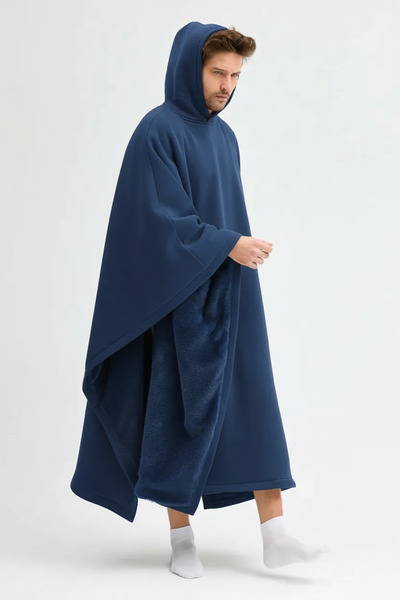 Ghosty Wear Ghosty Pelüş Astarlı Giyilebilir Hoodie Battaniye Lacivert