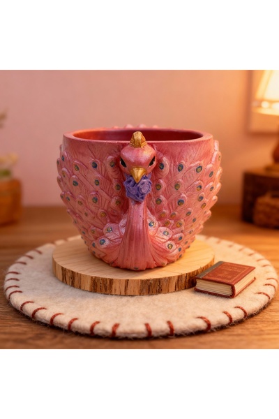 Axnur Pembe Tavuskuşu Çok Amaçlı Dekoratif Kalemlik Biblo