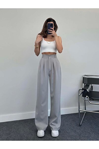 MIZUKI High Waist Pleated Plaszo Fabric Trousers