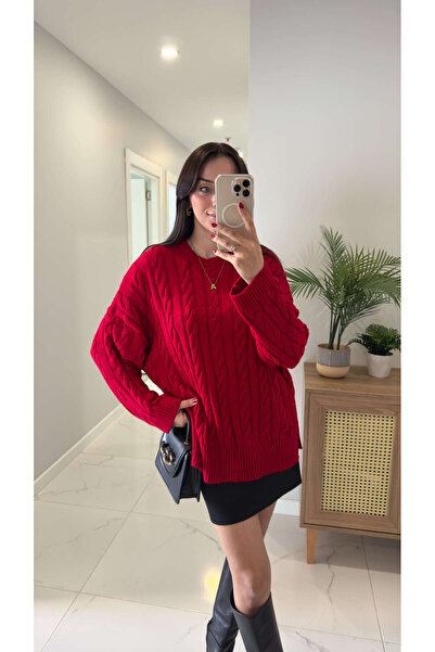 BİRCANÇİL Corall Red Hair Knit Patterned Knitwear