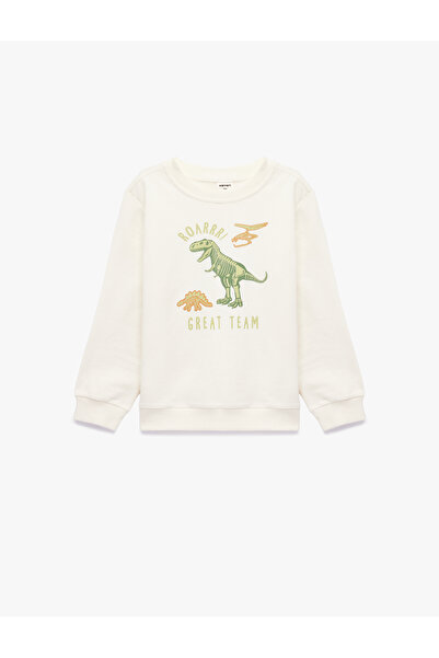 Koton Cotton Long Sleeve Crew Neck Dinosaur Printed Sweatshirt