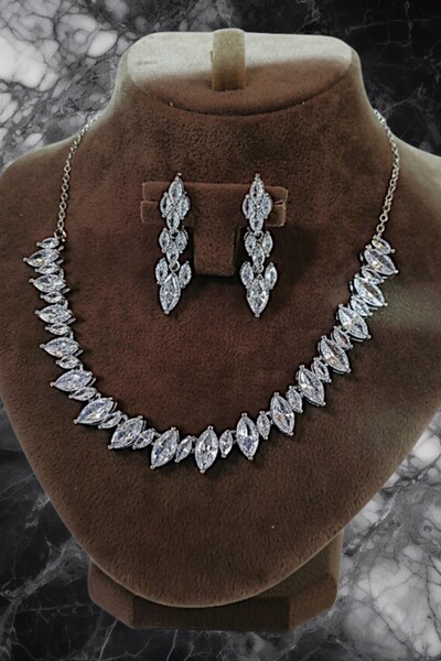 OSMANLI GÜMÜŞ Women's Bijouterie Necklace and Earring Set - Sara Model Baguet...