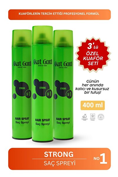Akat Gardi Saç Spreyi Strong Yeşil 400Ml .3'Lü Özel Set
