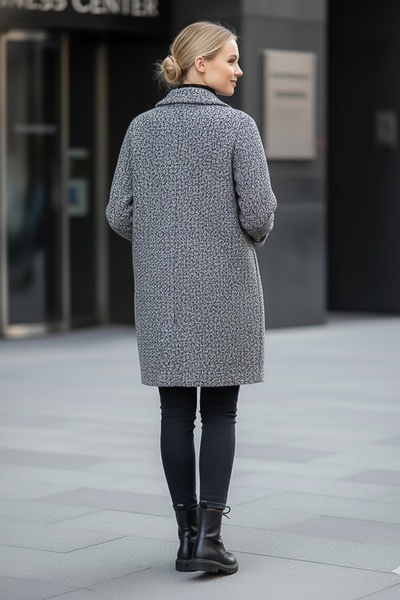 Chiccy Italian Grey Jacket Collar Long Sleeve Buttoned Pocketed Casual Buklet O Oversized Woven Jacket 98 68