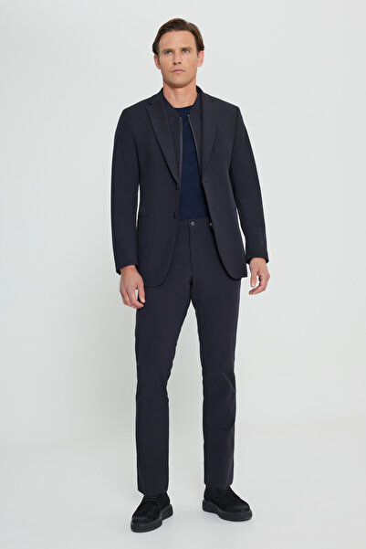 ALTINYILDIZ CLASSICS Men's Navy Blue Slim Fit Slim Fit Mono Collar Single Flexo Pocket Flexible Suit