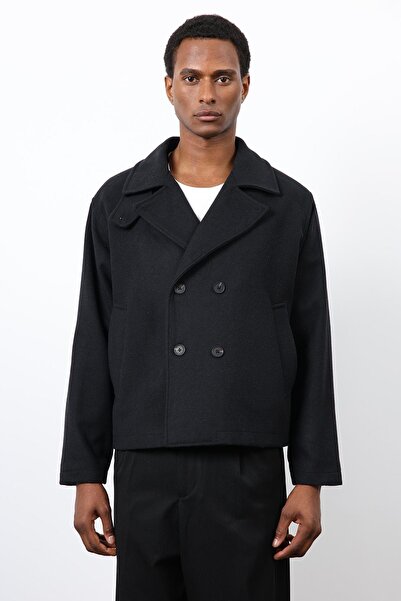 Antioch Black Double-Breasted Closure Short Men's Coat