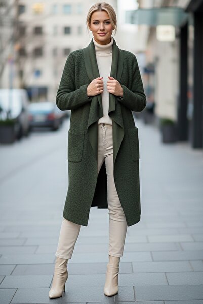 Chiccy Italian Khaki Shawl Collar Long Sleeve Pocketed Slim Mottled Casual Cashmere Ov Oversized Okuma Jacket 105 65