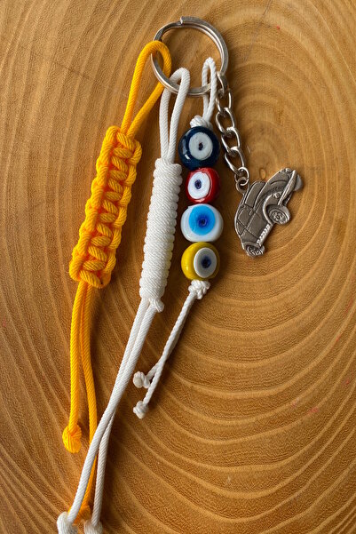 Shepidi سلسلة مفاتيح من الباراكورد المنسوج باللونين الأصفر والأبيض مع خرز الز...