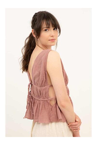 İpekçi Otantik Arkadan Bağlamalı Fırfırlı Crop Top