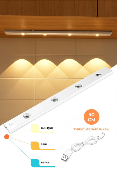 HOMİNG Kedi Gözlü Sensörlü 4 Ledli Dolap İçi Tezgah Altı Aydınlatma 50 cm