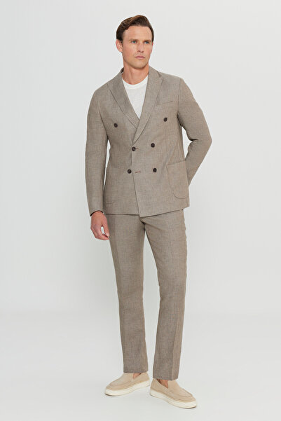 ALTINYILDIZ CLASSICS Men's Mink Wool Slim Fit Slim Fit Swallow Collar Patterned Bag Pocket Double-Breasted Suit