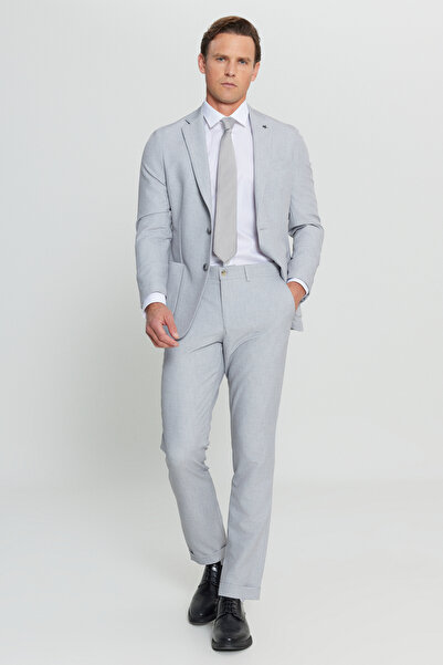 ALTINYILDIZ CLASSICS Men's Gray Carry Bag Slim Fit Slim Fit Swallow Collar Tie Waist Suit