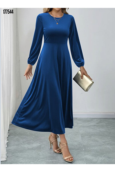 moda wanilia Rochie midi din catifea pentru femei – cu mâneci lungi guler rotund Elegance