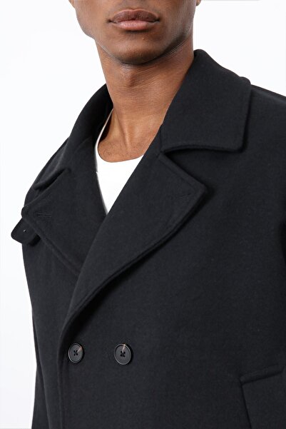 Antioch Black Double-Breasted Closure Short Men's Coat