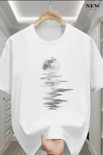 New Shine تي شيرت كامل القمر مطبوع قصة فضفاضة
