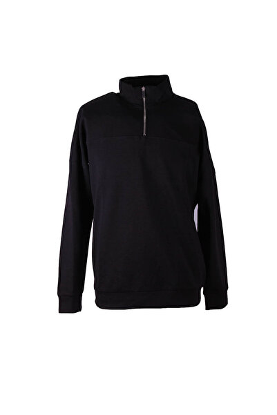 trender Double Face Half Zipper Black Men's Sweatshirt 1216