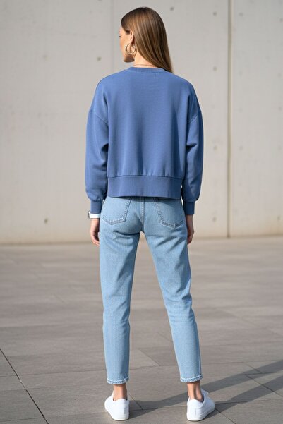 Kübra Tekstil Γυναικείο μπλουζάκι με μακρυμάνικο βαμβακερό λαιμόκοψη μπλε - Γυναικείο φούτερ